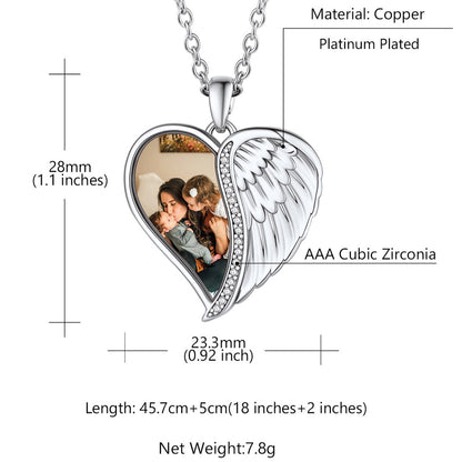 Custom4U Customized Angel Wings Heart Photo Necklace-Dimension Figure