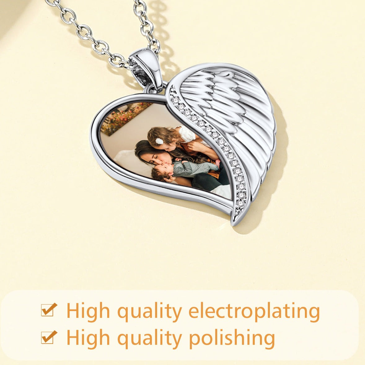 Custom4U Angel Wings Heart Necklace with Picture