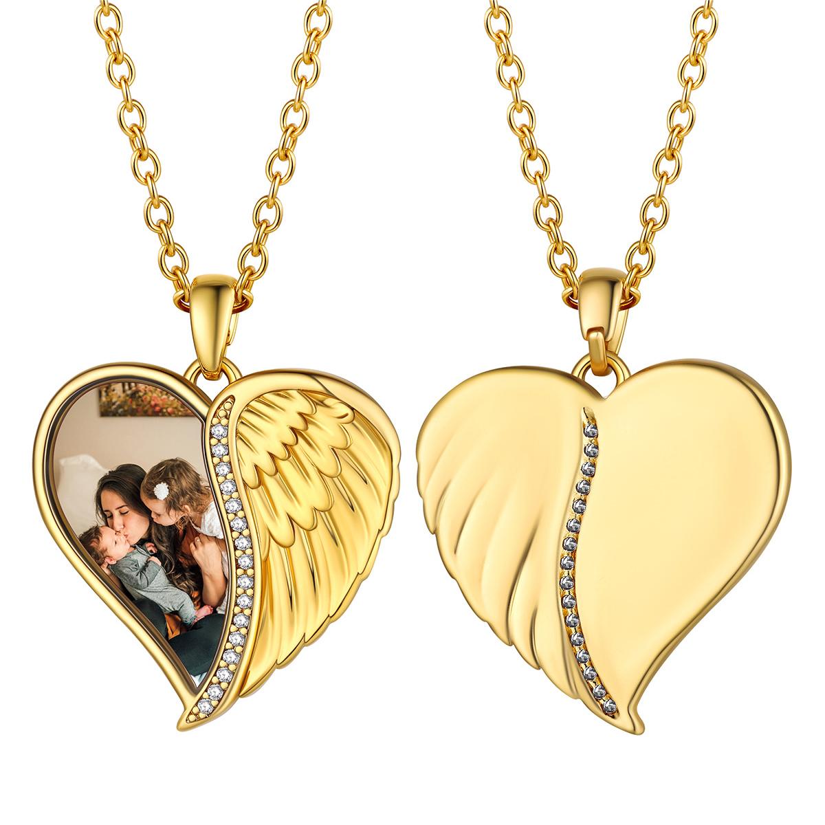 Custom4U Heart Angel Wing Necklace with Name Gold