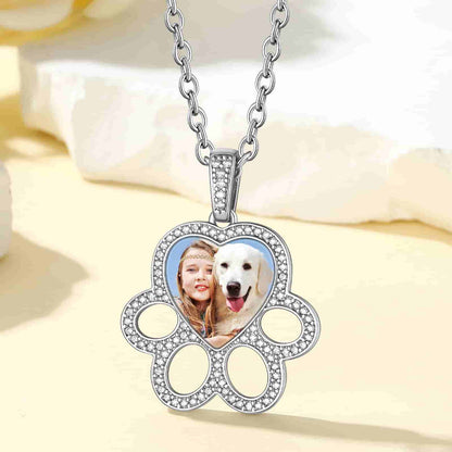 Custom4U Personalized Dog Paw Photo Necklace