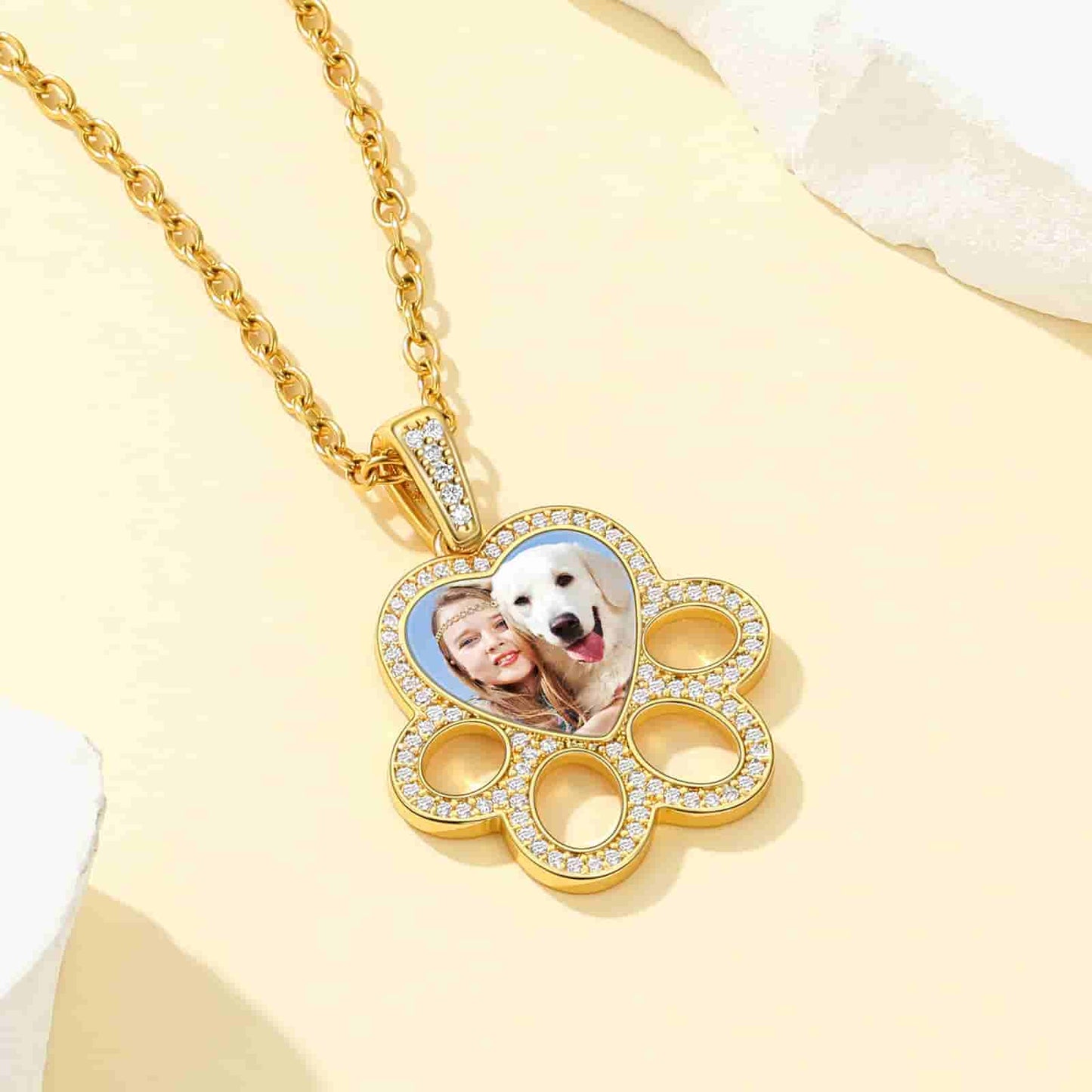 Custom4U Personalized Dog Paw Photo Necklace