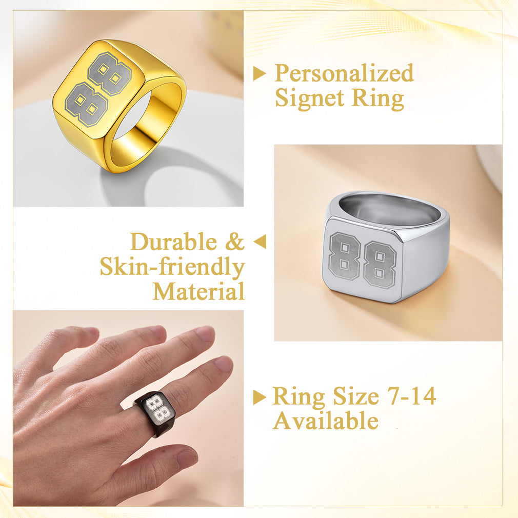 Custom4U Customized Numbers Square Signet Engraved Rings