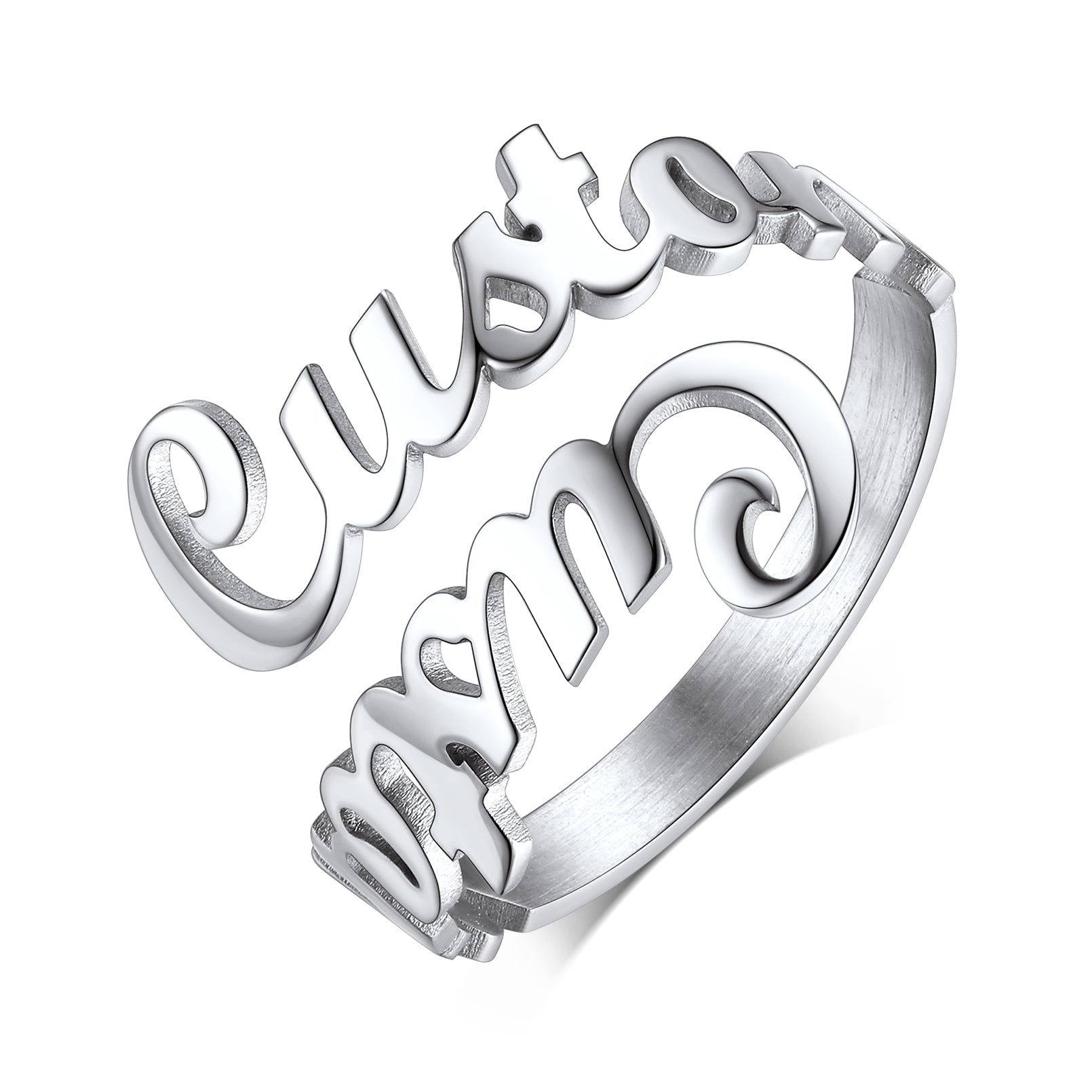 Custom4U Personalized Adjustable Name Open Rings-silver