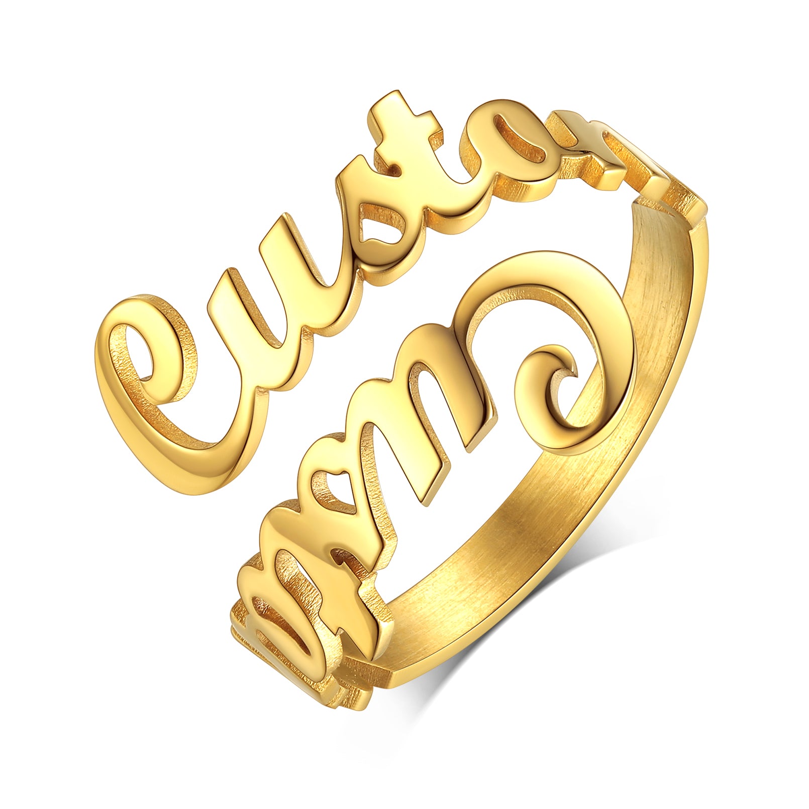 Custom4U Personalized Adjustable Name Open Rings-Gold