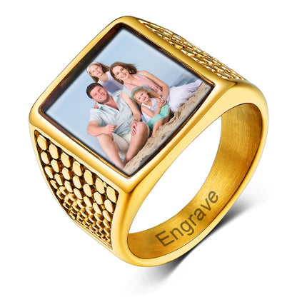 Custom4U Personalized Gold Color Fashion Memorial Signet Ring