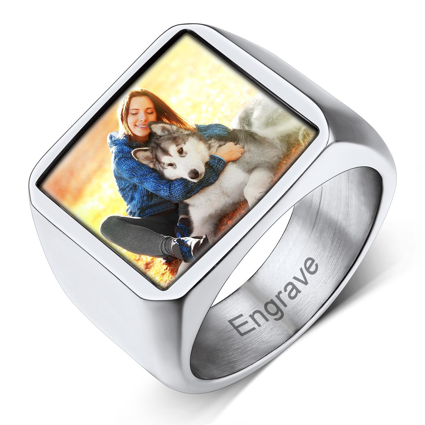 Custom4U Signet Rings with Pictures Inside Silver