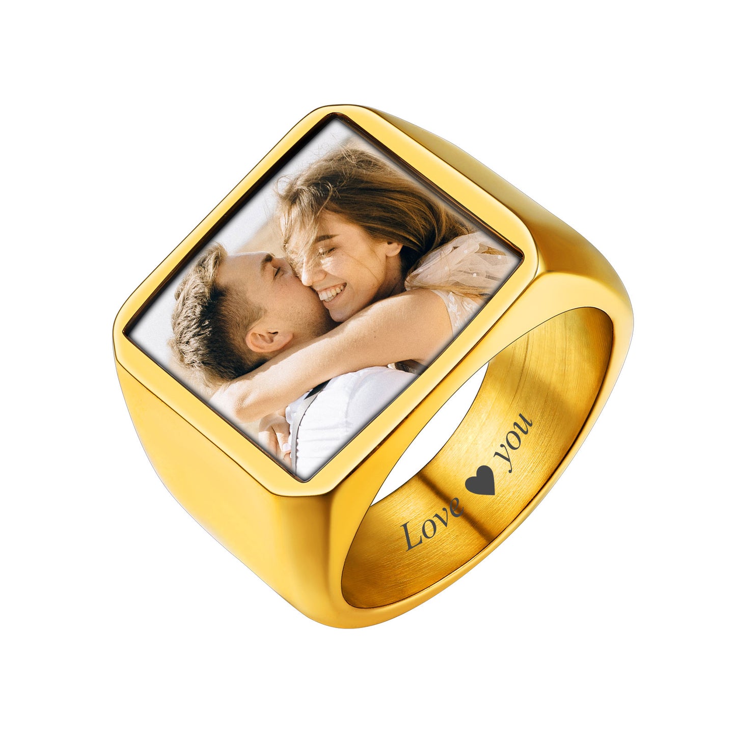 Custom4U Personalized  Photo Band Rings For Women Men gold