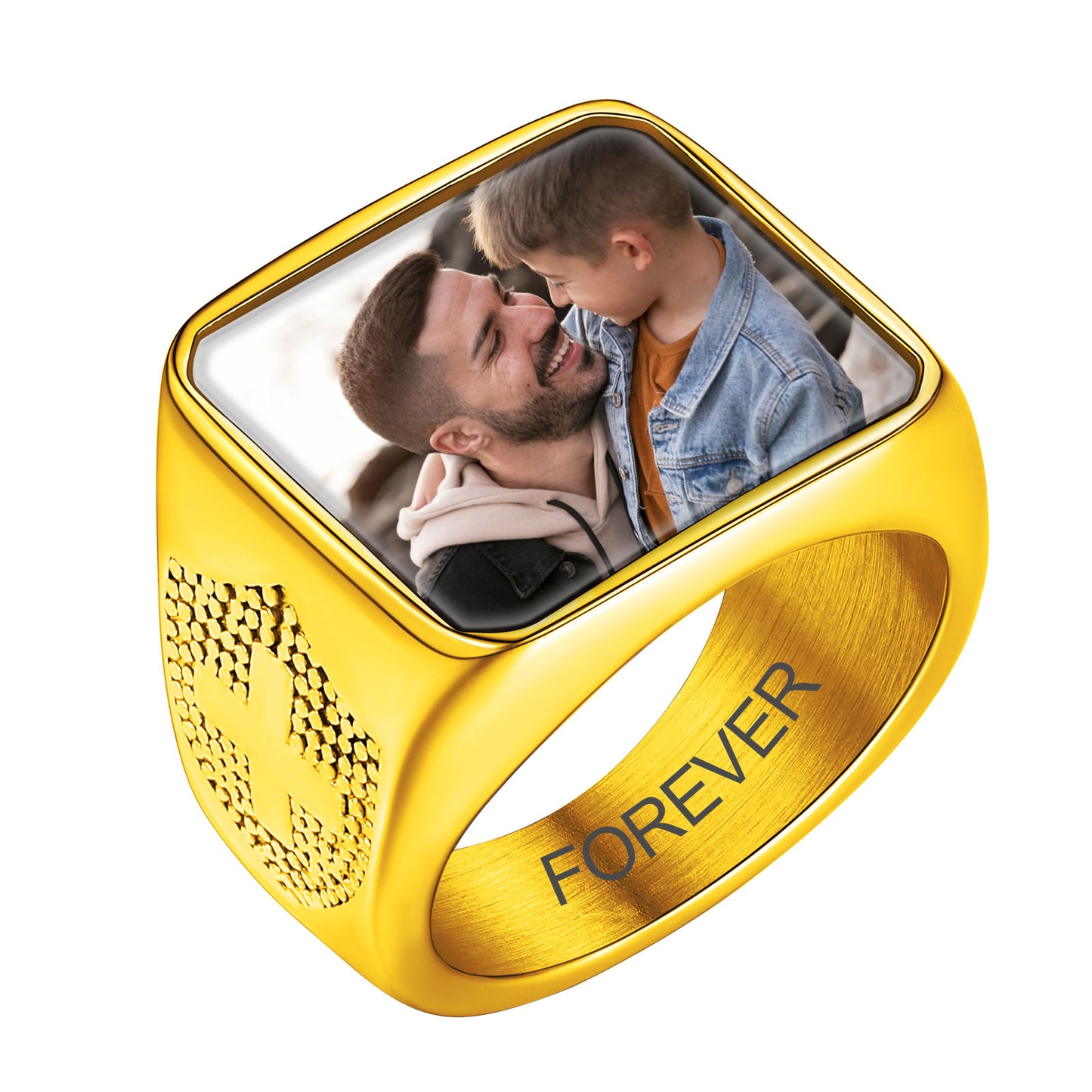 Custom4U Personalized Square Signet Picture Ring with Cross gold