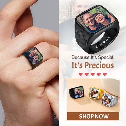 Custom4U Personalized Square Signet Picture Ring with Cross