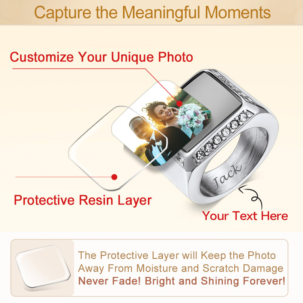 Custom4U Personalized Rectangle Photo Ring