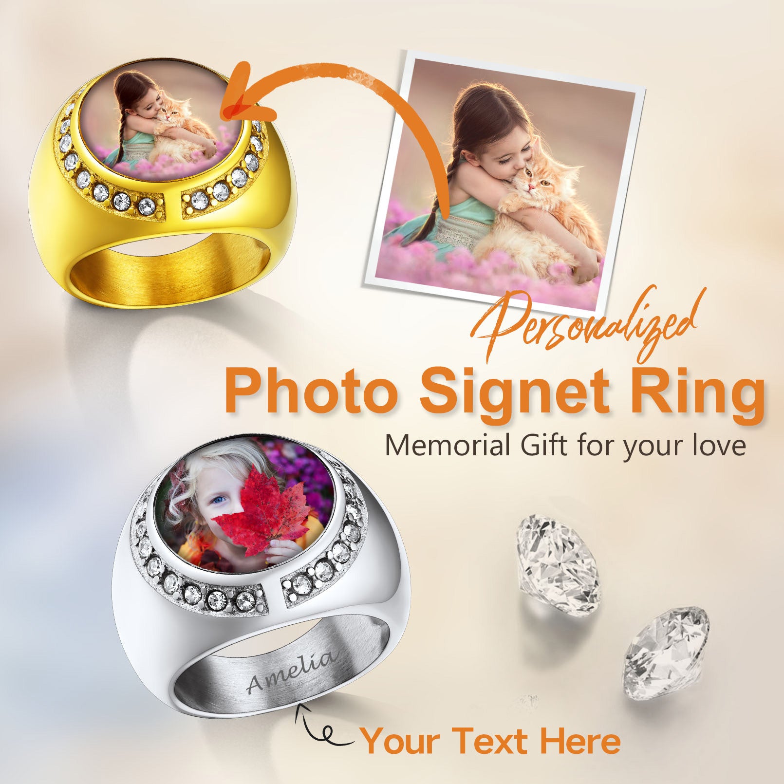 Custom4U Personalized Signet Ring with Pictures Inside