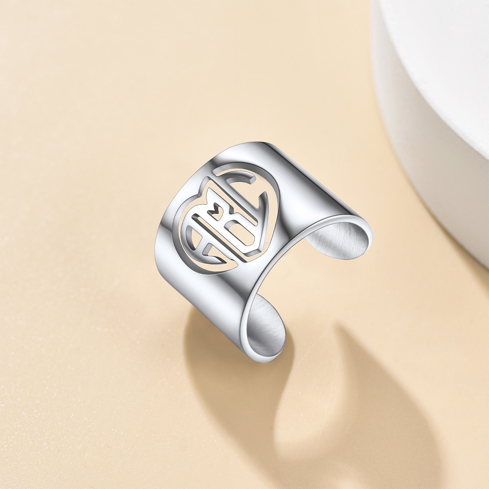 Custom4U Steel Personalized Heart Monogram Open Ring