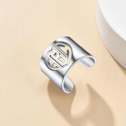 Custom4U Steel Personalized Heart Monogram Open Ring