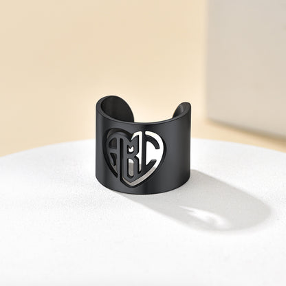  Custom4U Black Personalized Heart Monogram Open  Ring