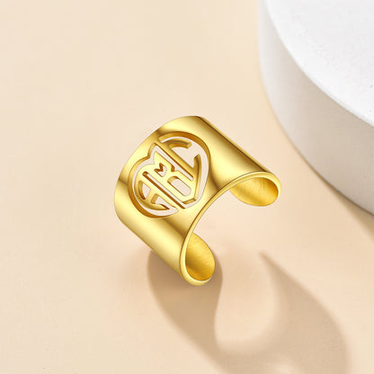  Custom4U Gold Personalized Heart Monogram Open Ring