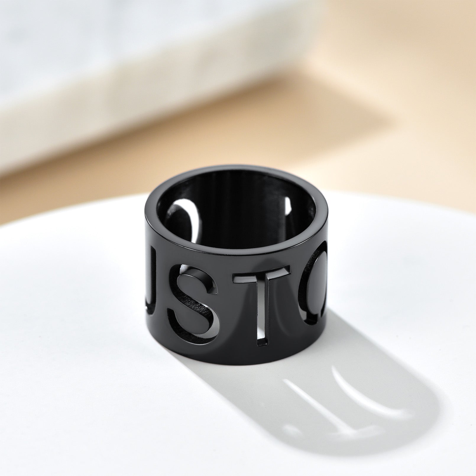 Custom4U Steel Name Engraved Ring-15mm width-Black