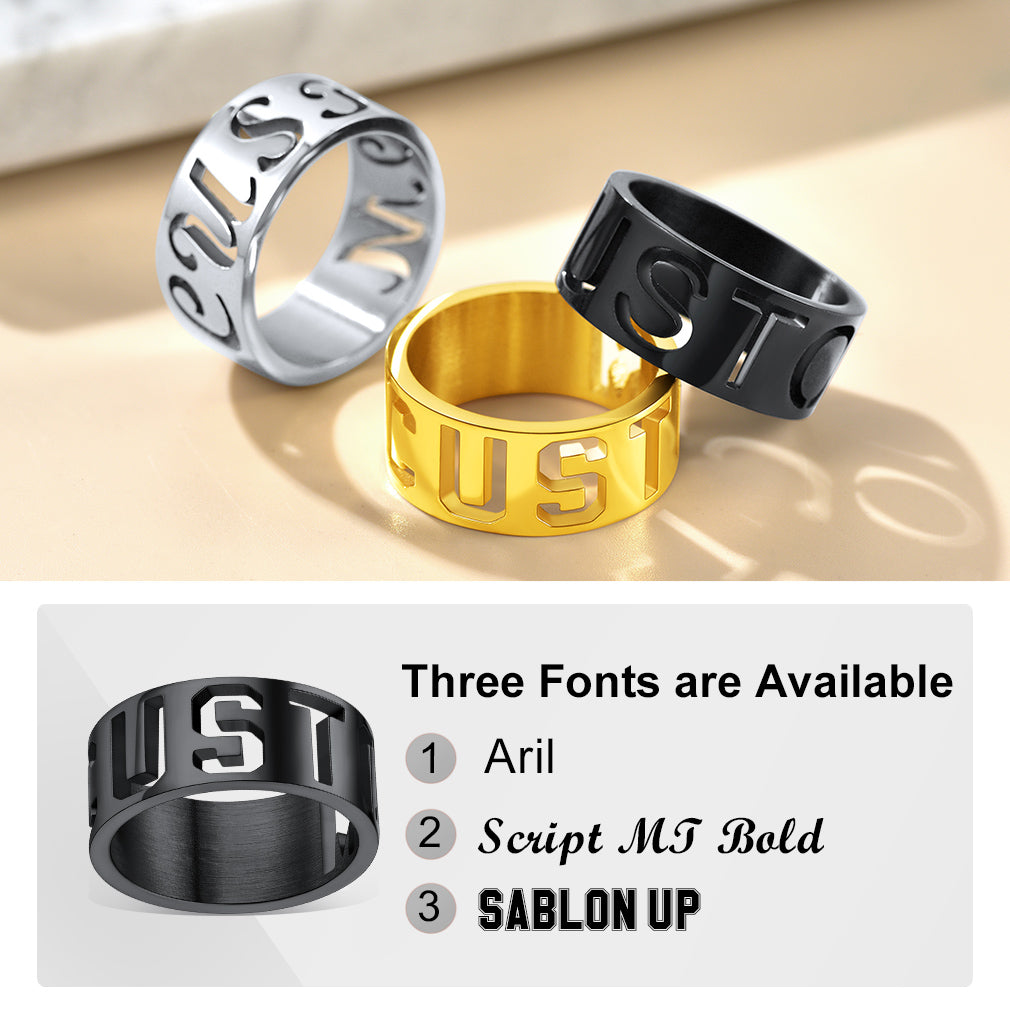 Custom4U Steel Name Engraved Ring-3 font available