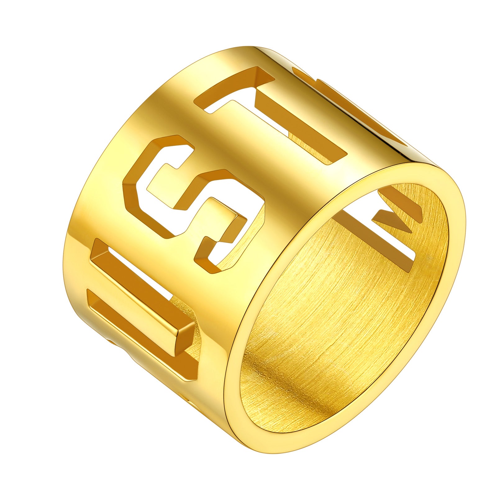 Custom4U Personalized Gold Color Name Engrave Spinner Ring-15mm width