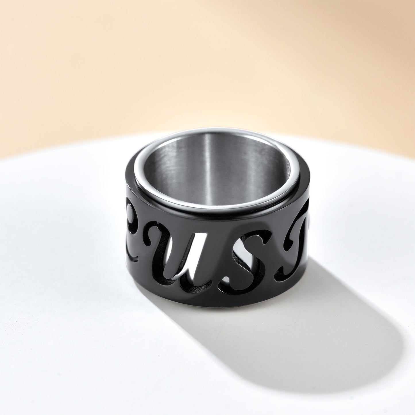 Custom4U Black Plated/ 15mm Personalized Name Spinner Anti-stress Ring