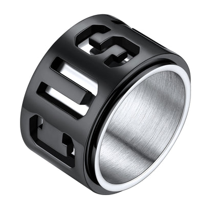 Custom4U Black Plated/ 15mm Personalized Spinner Anti-stress Ring