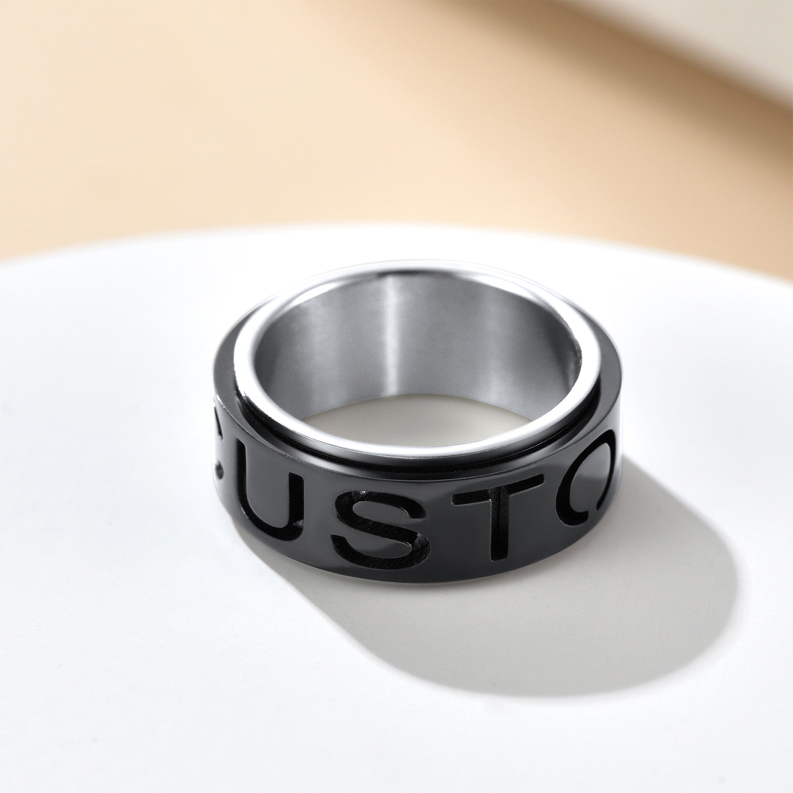 Custom4U Black Plated / 9mm Personalized Name Spinner Anxiety Ring