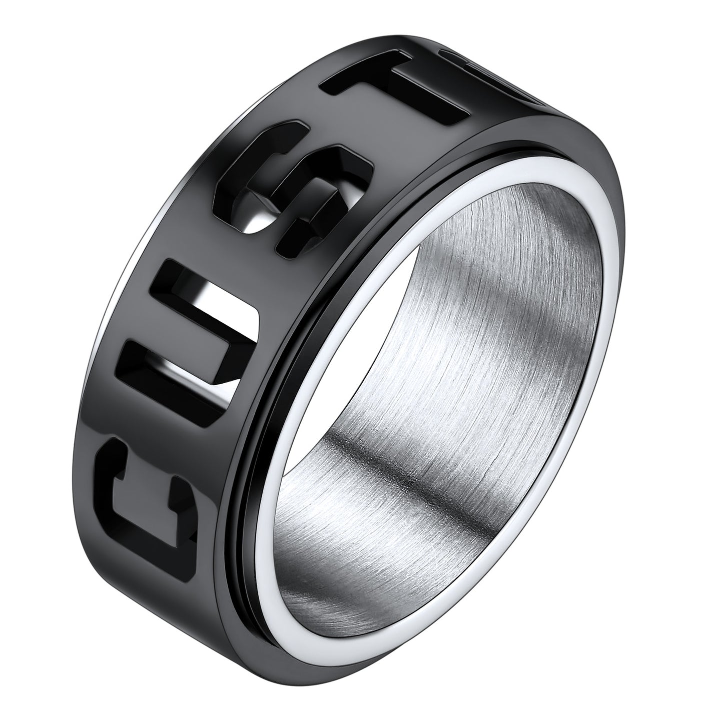 Custom4U Black Plated 9mm Nameplate Spinner Anti-stress Ring