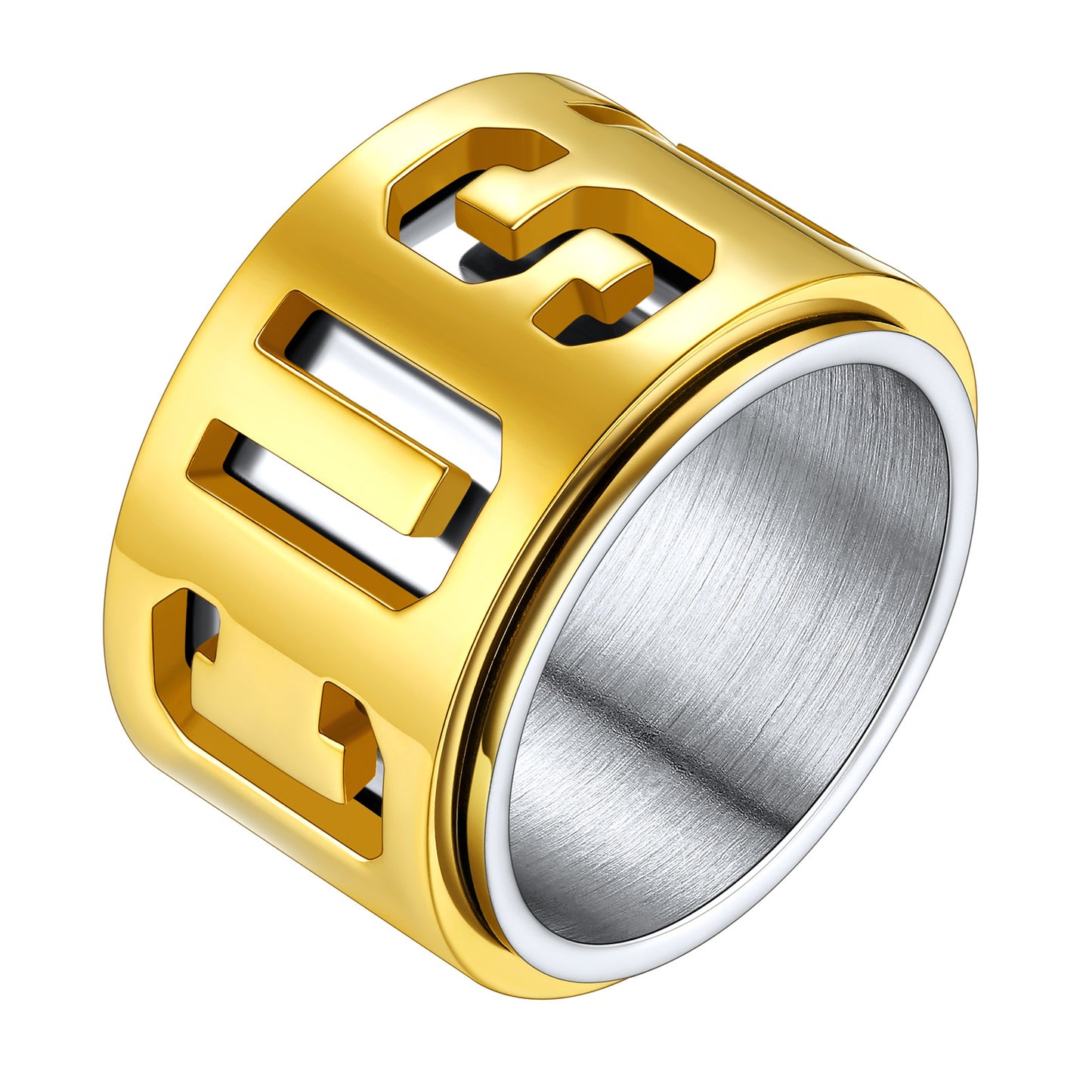 Custom4U Gold Plated/ 15mm Personalized Spinner Anti-stress Ring