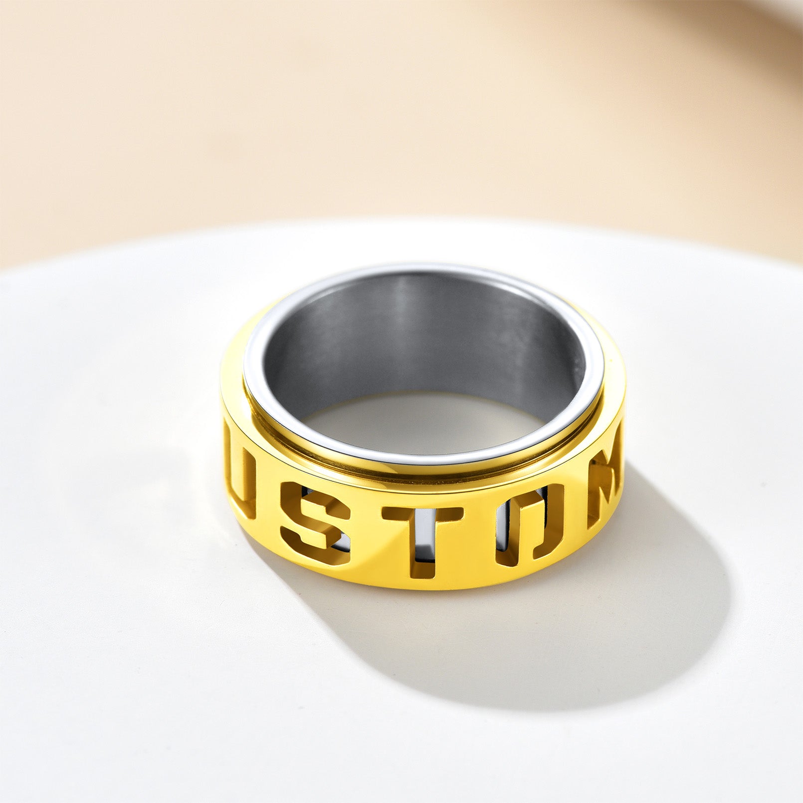 Custom4U Gold Plated / 9mm width Personalized Name Spinner Anti-stress Ring