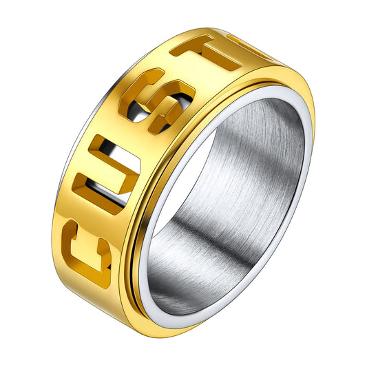 Custom4U Gold Plated / 9mm width Personalized Name Spinner Anxiety Ring