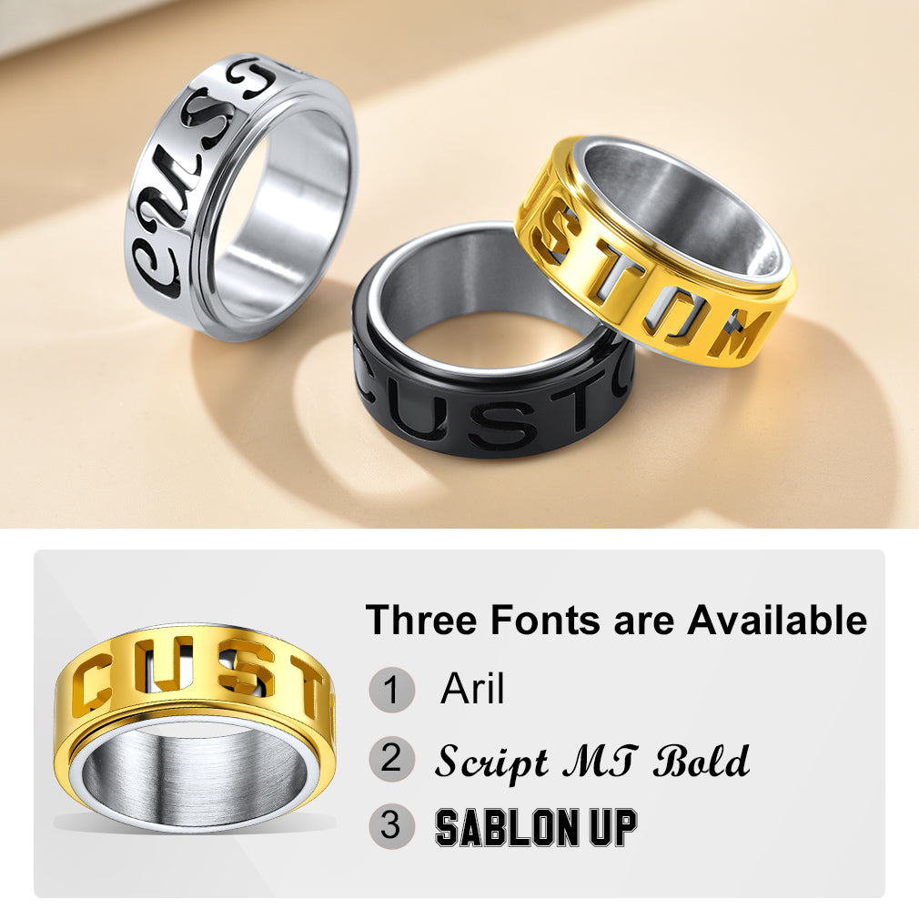 Custom4U Personalized Name Anxiety Spinner Rings-3 fonts