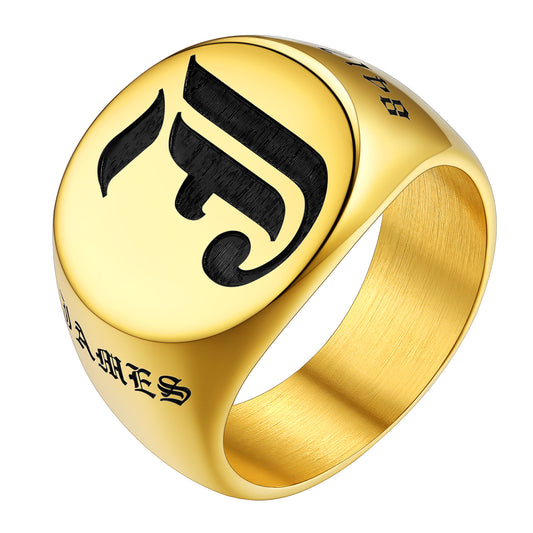 Custom4U Gold Plated Customized Name Engraved Signet Rings  