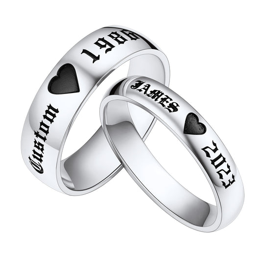 Custom4U Siver Plated 2pcs Matching Couple Ring