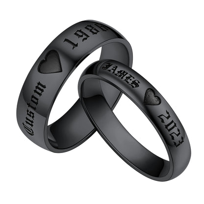 Custom4U Black Plated 2pcs Matching Couple Ring