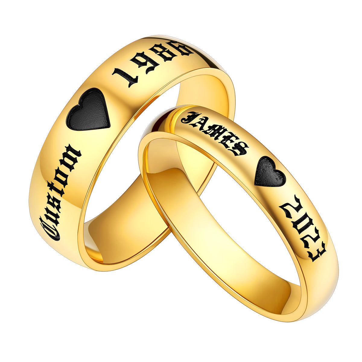 Custom4U Gold Plated 2pcs Matching Couple Ring