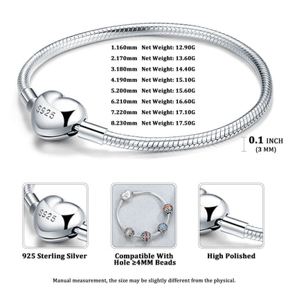 Custom4U Personalized Heart Snake Chain Bracelet -dimension figure