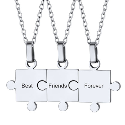 3 Pieces Stainless Steel-Silver Personalized Puzzle Matching Pendants