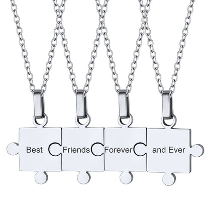 4 Pieces Stainless Steel-Silver Personalized Puzzle Matching Pendants