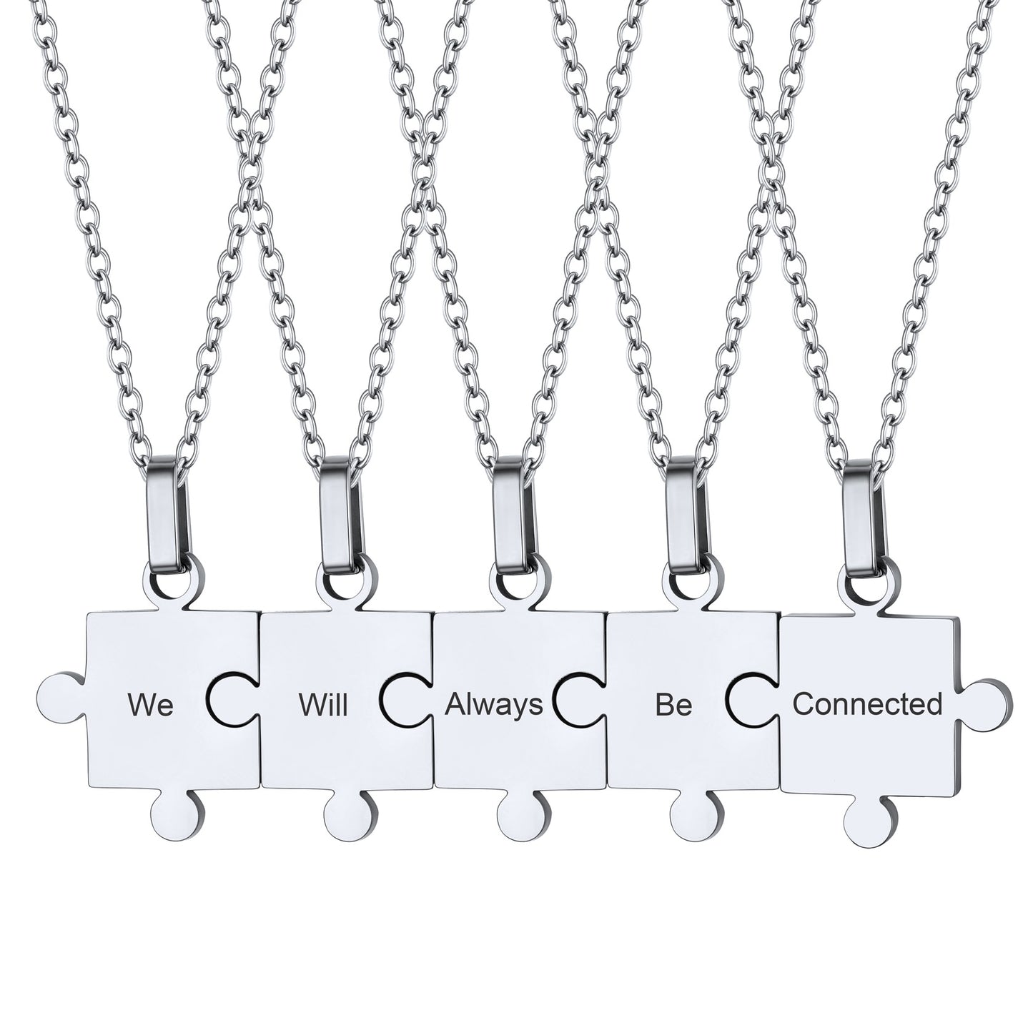 5 Pieces Stainless Steel-Silver Personalized Puzzle Matching Pendants