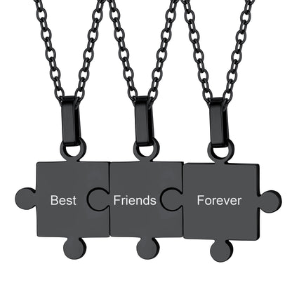 3 Pieces Stainless Steel-Black Personalized Puzzle Matching Pendants