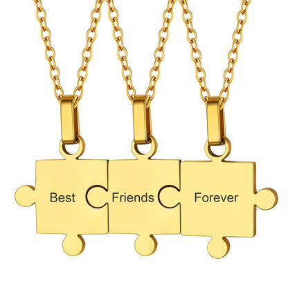 3 Pieces Stainless Steel-Gold Personalized Puzzle Matching Pendants