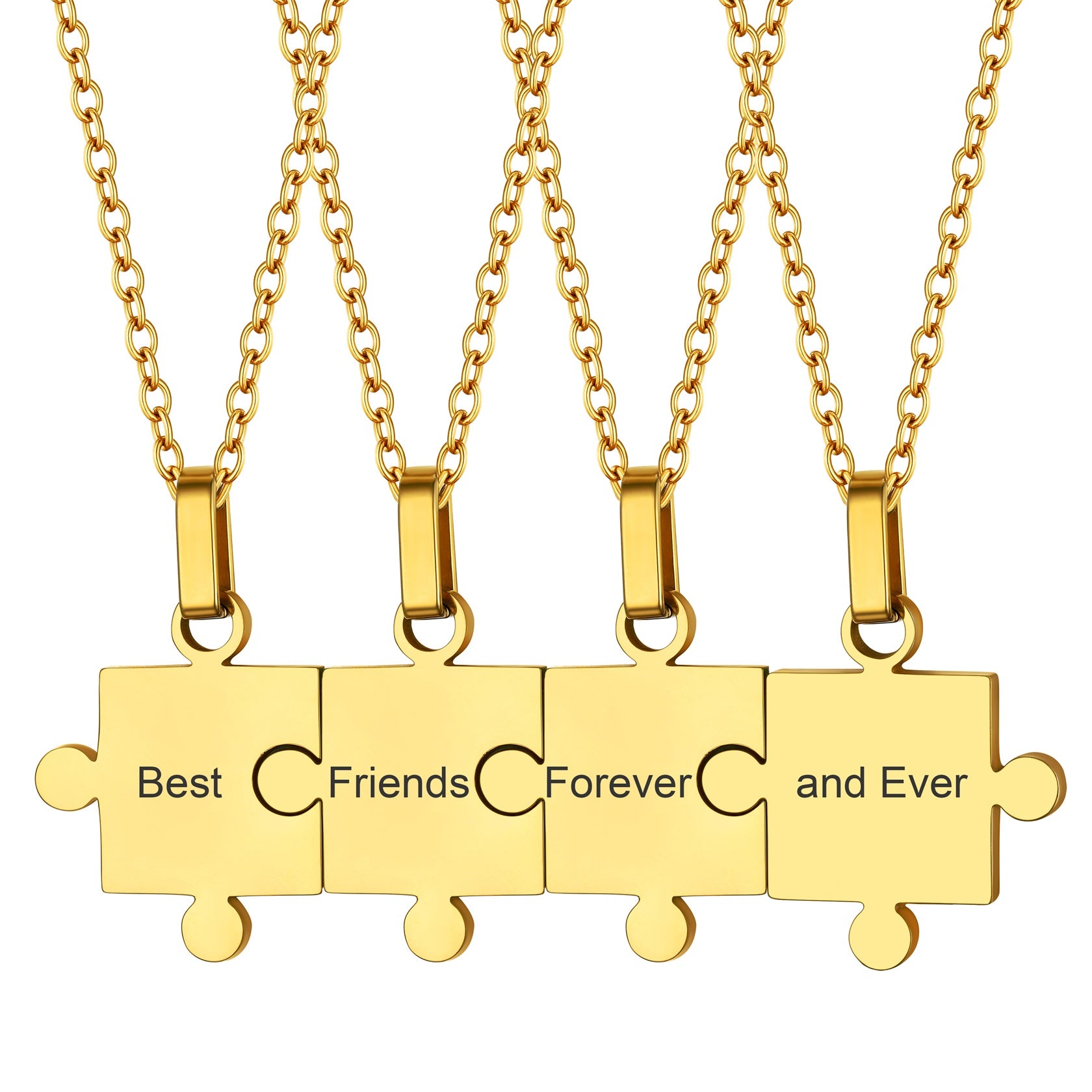 4 Pieces Stainless Steel-Gold Personalized Puzzle Matching Pendants