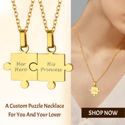 Custom4U Personalized Puzzle Piece Matching Necklaces