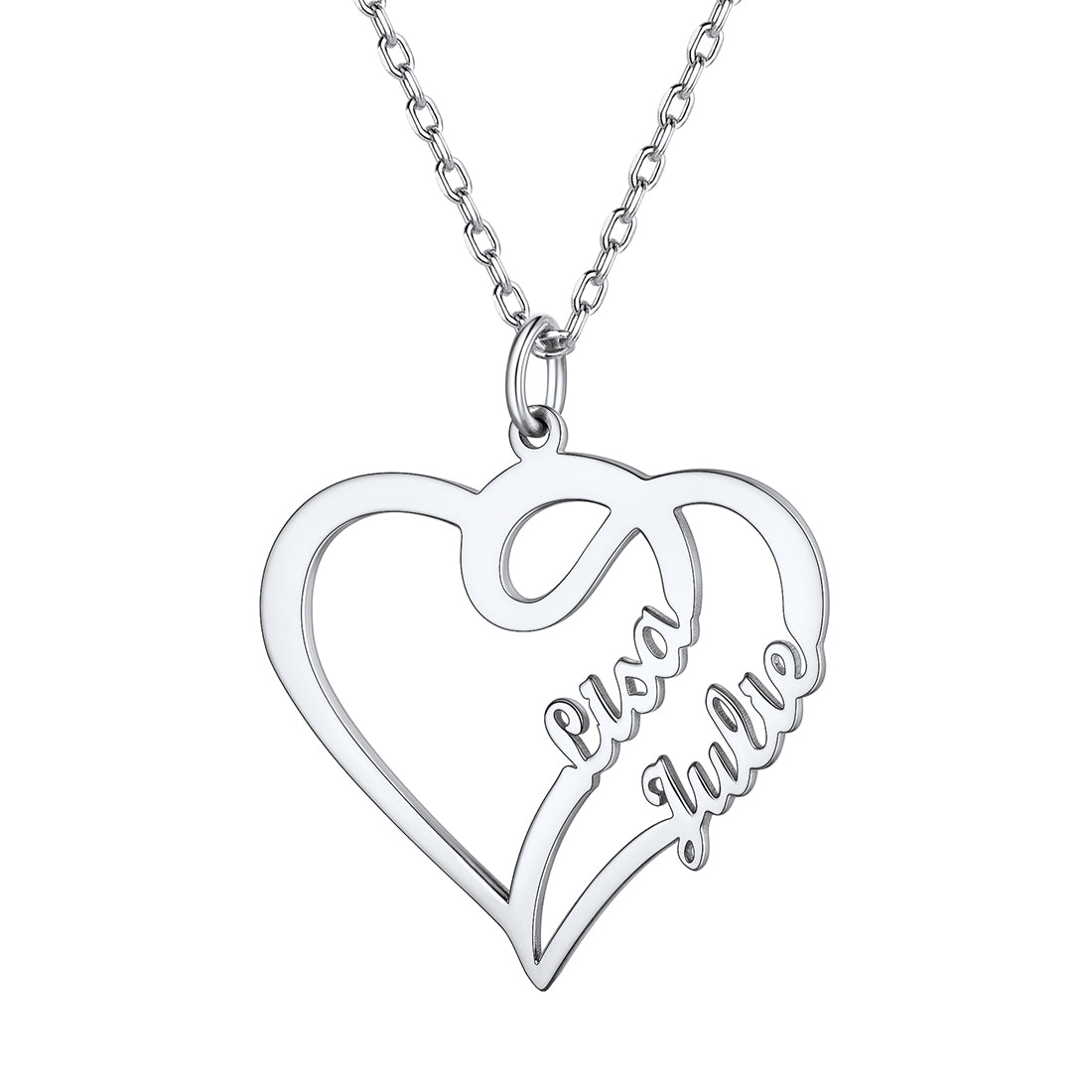 Custom4U Personalized Name Overlapping Heart Necklace-silver