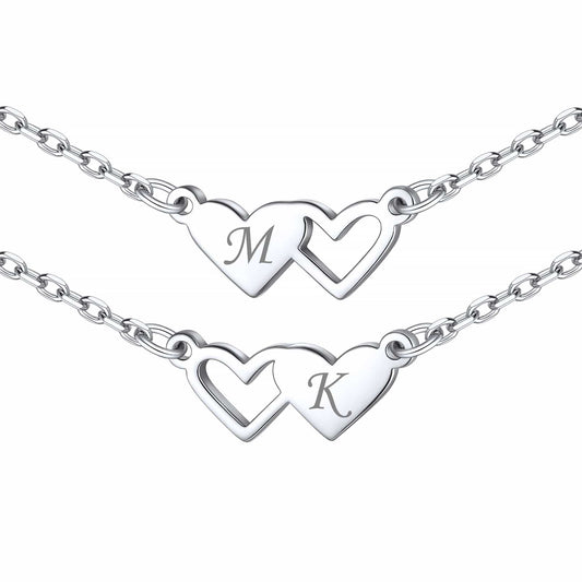 Custom4U Customized Heart Matching Necklace in Sterling Silver 2PCS