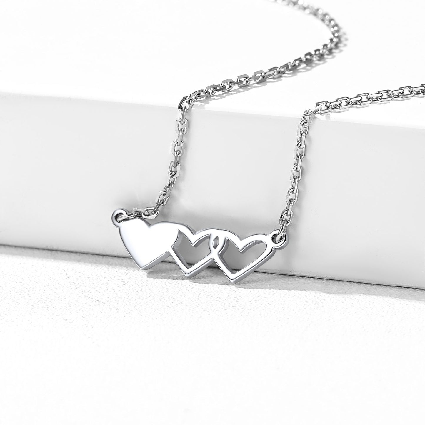3 Pcs-engraving Sterling Silver Heart Matching Necklace