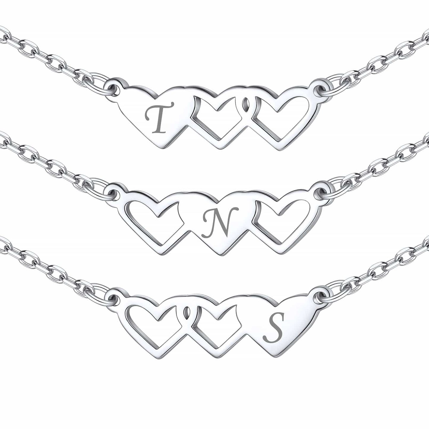 Custom4U Customized Heart Matching Necklace in Sterling Silver 3PCS