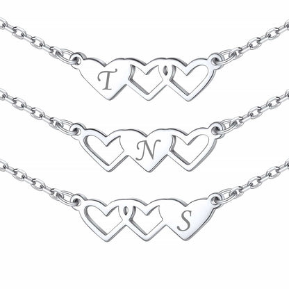 Custom4U Customized Heart Matching Necklace in Sterling Silver 3PCS