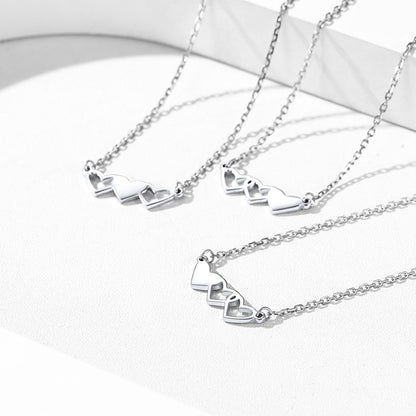 3 Pcs-engraving Sterling Silver Heart Necklace