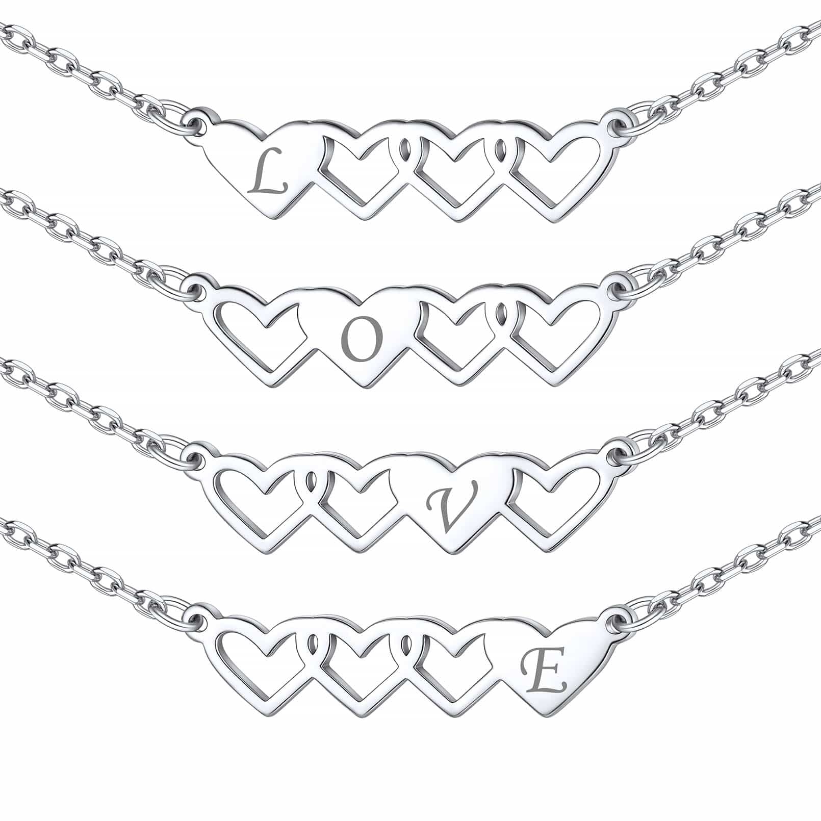 Custom4U Customized Heart Matching Necklace in Sterling Silver 4PCS