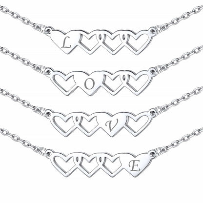 Custom4U Customized Heart Matching Necklace in Sterling Silver 4PCS
